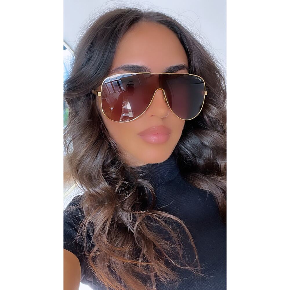 NEW Gucci GG1436S Gold Metal Shield Brown Sunglasses $640 - Picture 8 of 8